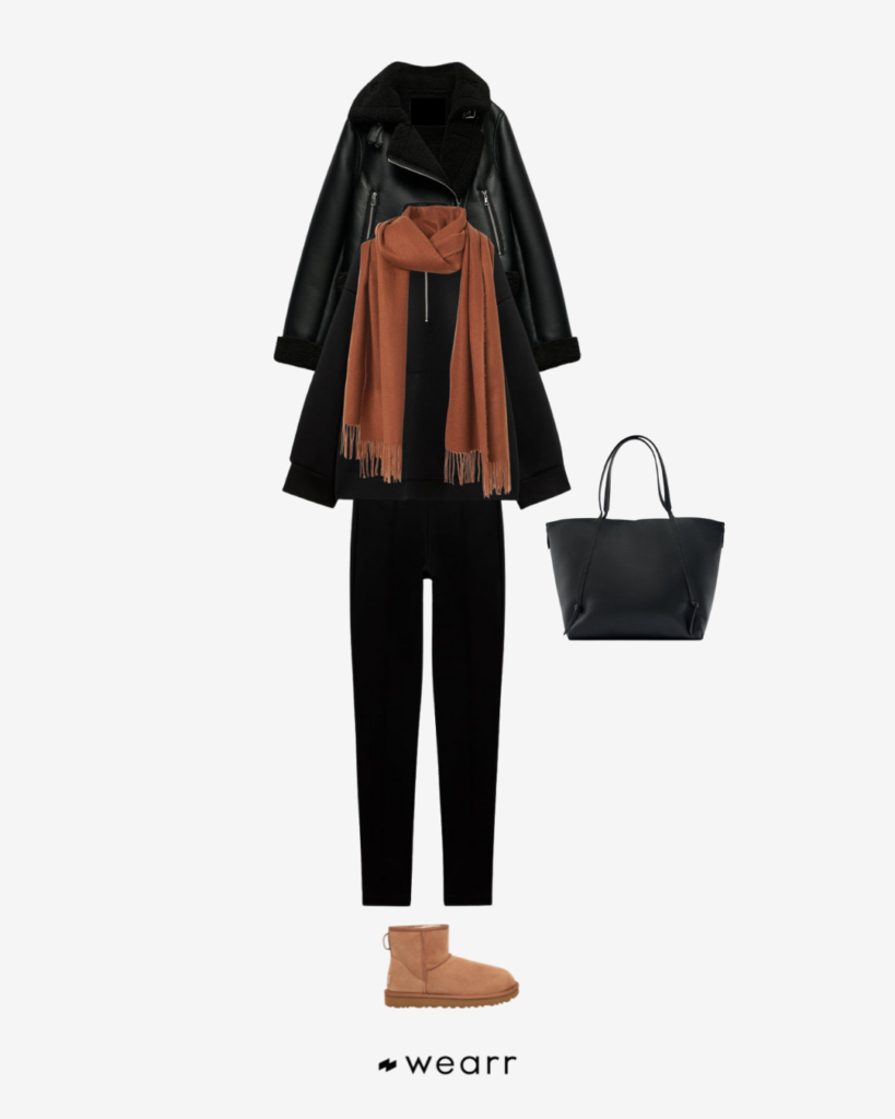 Outfit Casual – Chiodo Effetto Pelle & Pelliccia, Felpa, Jeans Skinny e Ugg Boots
