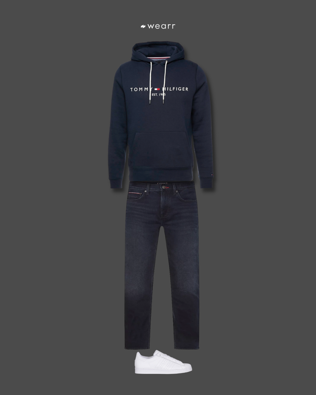 Outfit Casual – Hoodie Blu, Jeans Straight Scuri e Sneakers Bianche